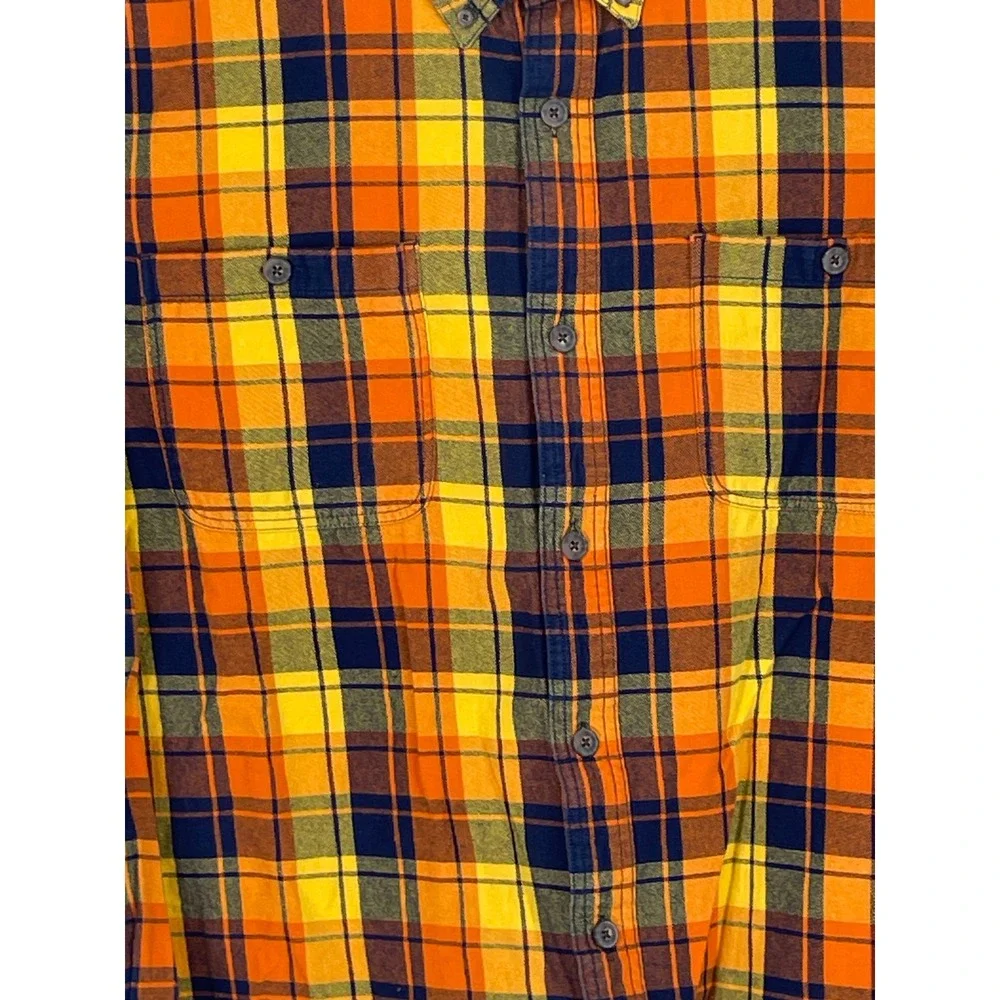 Duluth Trading Co Mens Shirt 2XL Tall Flannel Orange Plaid Long Sleeve